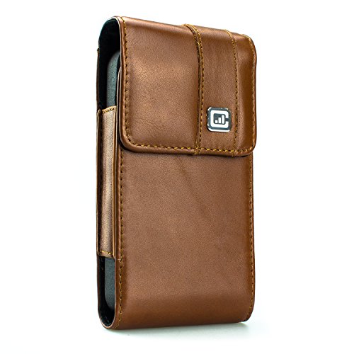 CASE123® MPS Mk II TL Premium Genuine Leather Vertical Swivel Belt Clip Holster for Apple iPhone 6 (4.7 in screen) for use with Otterbox Commuter, Urban Armor Gear, TPU covers, and more - Medium Brown Cowhide