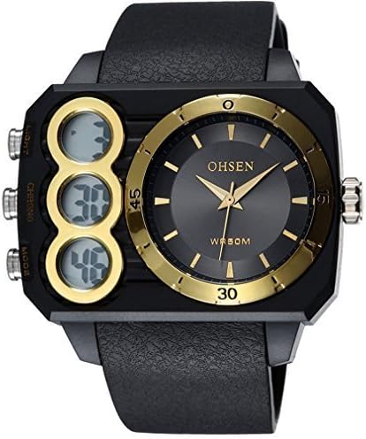 OSHEN Men's Dual Time Dispaly Multifunctional Digital Watch Gold