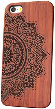 Iphone SE Case, Wolkerstore Natural Carved Wood Wooden Hard Case For Iphone SE (Sun Flower)