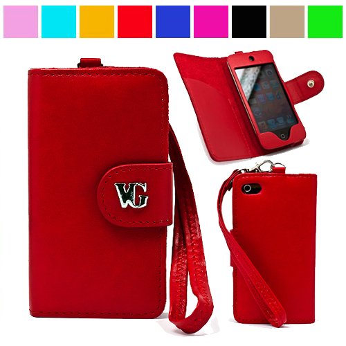 Protective Executive Melrose Leather Wallet Carrying Case for Apple iPod Touch 4th Generation (8GB 16GB 32GB) iPod Touch 4 Latest Gen , Red