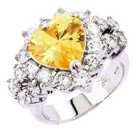 Canary CZ Diamond Silver Heart Ring