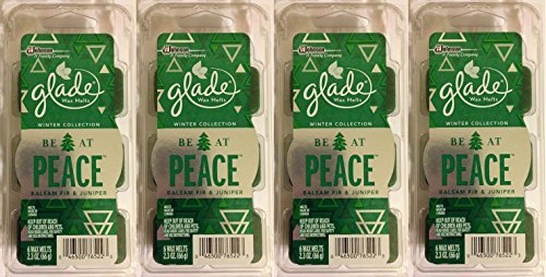 Glade Wax Melts - Winter Collection 2015 - Be At Peace - Balsam Fir & Juniper - 6 Count Wax Melts Per Package - Pack of 4