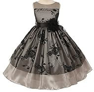 Mesh Tea Length Floral Print Satin  Dress