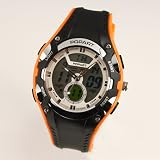 Brand New Mens Orange Fringe Black Rubber Band Analog Digital Dual Dial Luxury Sport Wrist Watch
