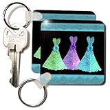 Green purple blue leaf dresses with Tiffany blue ribbons - Set Of 6 Key Chains