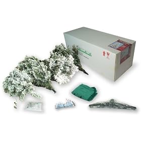 Barcana 8-Foot Prestige Flocked Silver Tip PE/PVC Ready-Trim Christmas Tree with 700 Clear Mini Lights