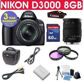 Nikon D3000 + Sigma 18-200mm OS Lens + 8GB Memory