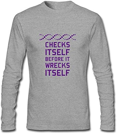 HnHaigg Men's Check Yourself Before You Wreck Long Sleeve T-Shirt Grey M