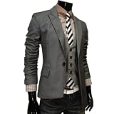 TheLees Mens unbalance 1 button tailored collar fitted jacket
