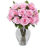 One Dozen Pink Roses with Hourglass Vase