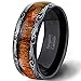 Mens Wedding Band 8mm Black Tungsten Ring Wood Inlay Pattern Dome Comfort Fit