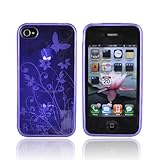 For iPhone 4 Silicone Case FLOWER BUTTERFLY PURPLE