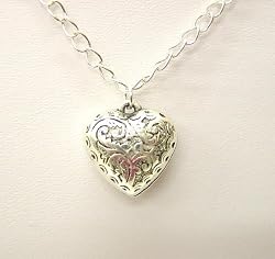 Metal Romantic Puffed Heart Pendant on Metal Chain