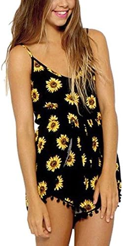 Maykool Women's Black Sunflower Print Romper Size S
