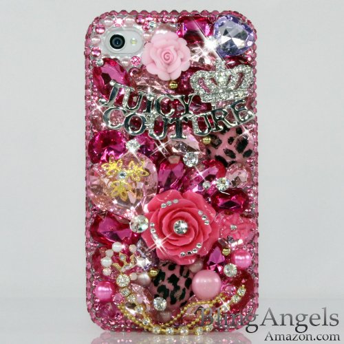 3D Swarovski Pink Juicy Couture Crystal Bling Case Cover for iphone 4 / 4s (100% Handcrafted by BlingAngels)