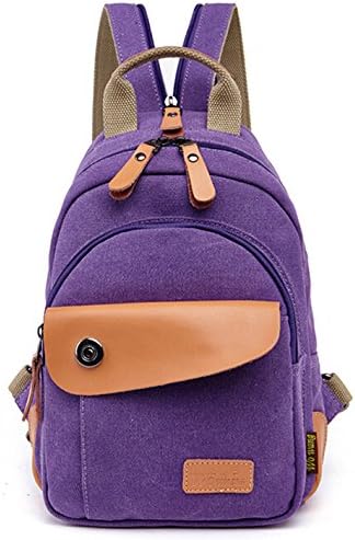 TUODAWEN Casual Multi-layer Canvas ChestBag Mini Backpack Rucksack(Purple)