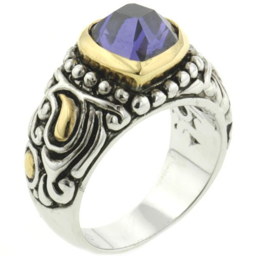 Sterling Silver Amethyst Cz Heart Class Ring