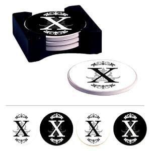 Monogram Regalia Absorbent Coaster Set with Caddy - X