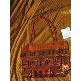 Womens Banjara Mirrors Sari Handbag Sepia Brown Designer Purse