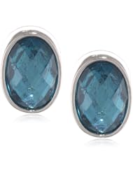Napier "Chameleon" Silver-Tone and Blue Oval Stud Earrings