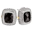 925 Silver, Onyx & Diamond Petite Earrings with 18k Gold Accents (0.36ctw)
