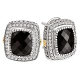 925 Silver, Onyx & Diamond Petite Earrings with 18k Gold Accents (0.36ctw)