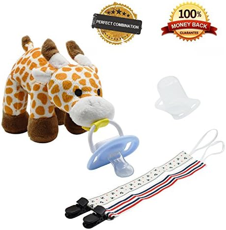 Tinabless Pacifier with Detachable Plush Stuffed Animal Infant Toys with 2 Clip for Newborn Baby