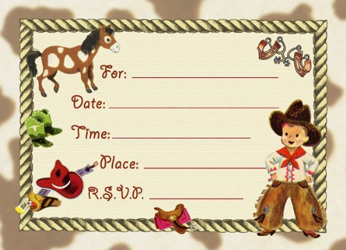 Dolce Mia Western Tots Cowboy Party Invitations Party Pack - 8 cards