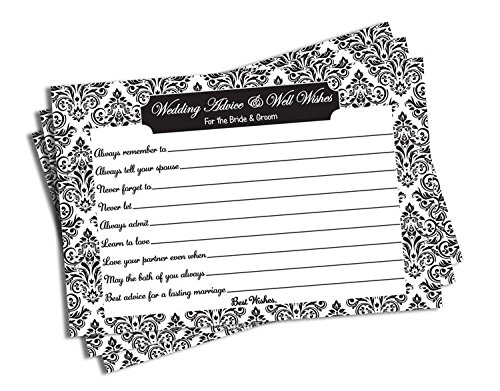 Wedding Advice and Well Wishes - Bridal Shower - Wedding - Black and White Damask (50-cards)
