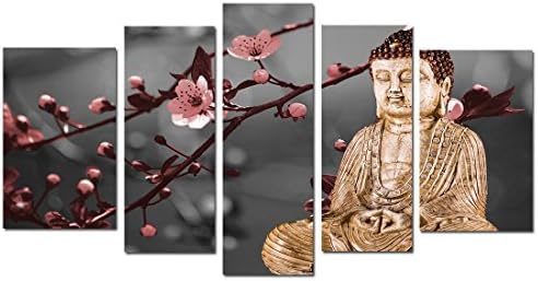 Englant- Zen Buddha and Plum Flowers Canvas Print Wall Art 5 Panels Model (Unframed)