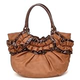 Stylish Ruffle Paris Hobo/Handbag - Brown