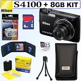 Nikon Coolpix S4100 14 MP Digital Camera (Black) + Nikon Case + 8GB Accessory Kit