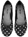 Daisy Jane Women's Ballet Flat Black / White Polka Dots Shoes with Bow Accent