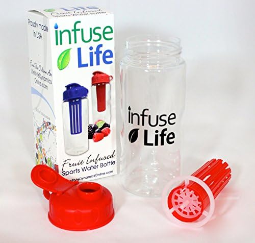 InfuseLife Flip Top 22oz Fruit Infuser Water Bottle by Lifestyle Dynamics - for Bikes, Kids & Sports (Red)