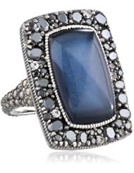 Judith Ripka "Downtown" Rectangular Shape Black and Blue Ring