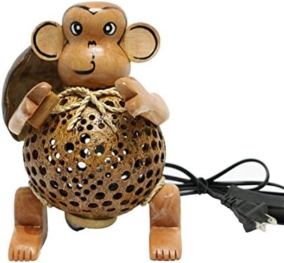 Wood Monkey Table Lamp for Decor, Environment-Friendly Handmade Coconut Shell Living Room Animal Kids Decoration