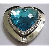 AquaSeaBlueCrystalHeartWithDiamondsFoldupHandBagPurseHookHanger
