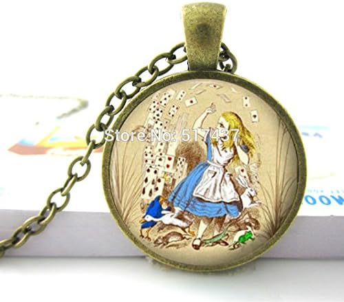 Lawrence Painting Alice In Wonderland Necklace Vintage Antique Picture Pendant Jewellery Charm Glass Gem Cabochon Photo Pendant Necklace