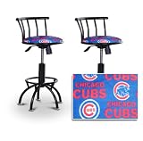2 24"-29" Chicago Cubs Fleece Seat Baseball MLB Black Adjustable Specialty / Custom Barstools Set