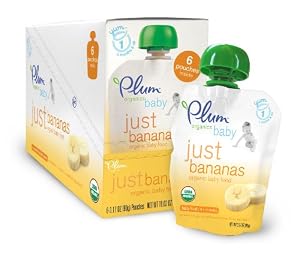 Plum Organics Just Fruit, Bananas, 3.17-Ounce Pouches, 6-count (Pack of 2)