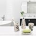 4 Piece Black & White Flower Design Ceramic Bath Set w/ Toothbrush Holder, Tumbler, Soap Dish & Dispenser