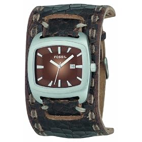 Fossil JR8985 Gents Brown Leather Cuff Watch with Brown Analog Dial and Date Function