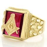 Best14K Solid Yellow Gold Mens Synthetic Ruby Masonic Ring 14K Solid Yellow Gold Mens Synthetic Ruby Masonic Ring