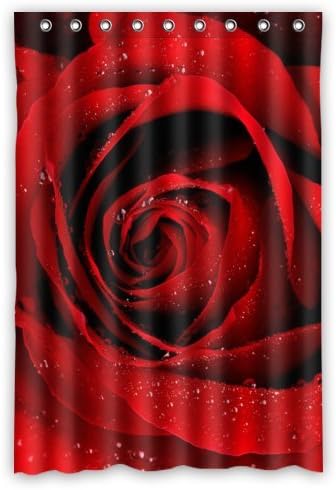 Flesh Red Rose Flower with Raindrop Design Bathroom Mildew Proof Polyester Fabric 48" x 72" Inch Shower Curtain