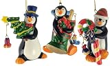 Set of 3 Porcelain Glazed Penguin Christmas Ornaments