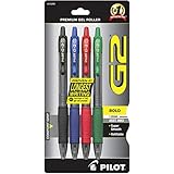 Pilot G2 Retractable Premium Gel Ink Roller Ball Pens, Bold Point, 4-Pack, Assorted Colors, Black/Blue/Red/Green (31255)