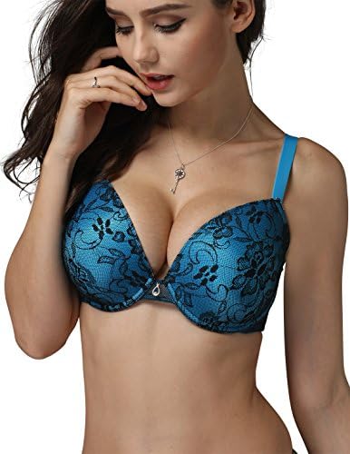 Rose Lady Womens Plus Size Lace Bra 60728 Underwired Molded Adjustable Bra, Lake, 36DDD