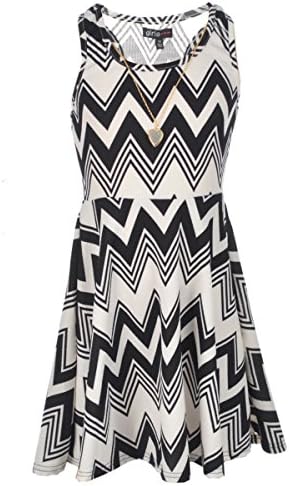 Girls Hearts Big Girls' "Sun Splasher - Zigzag" Dress with Necklace - black/ivory, 14 - 16
