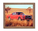 1965 Red Ford Mustang Fastback Car Home Decor Wall Picture Oak Framed Art Print