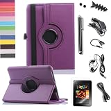 Pandamimi ULAK Kindle Fire HD 7-Inch case Tablet Purple 360 Rotating Stand PU Leather Case Cover+10 Accessories – Screen Protector/Cleaning cloth/Application/Headphone/USB Cable/Car Charger/Touch Stylus/Earphone splitter cable (1 in 2 out)/Fishbone Shape Earphone Cord Winder Newest 11 in 1